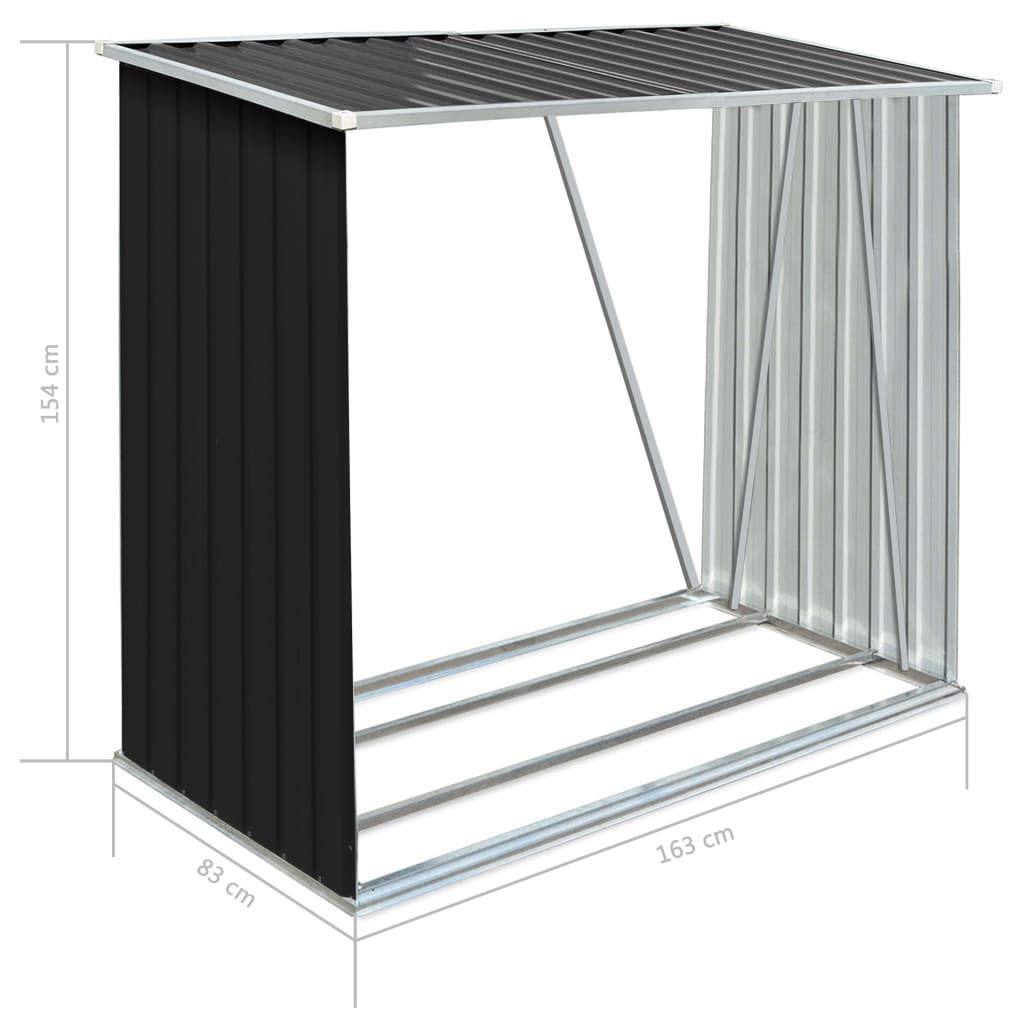 Homgoday Casetilla leña Acero galvanizado Gris Antracita 163x83x154 cm Leñera Registro de Leña, Estantería para leña de Chimenea para Interior y Exterior Soporte de Madera
