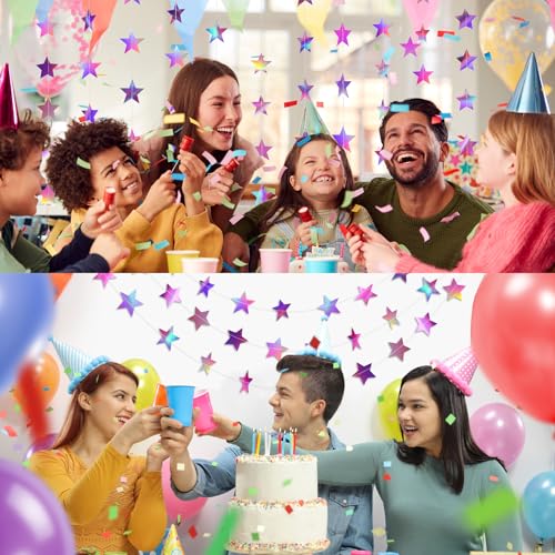 Image of Patelai Glitter Star Garland Banner 2026 Graduation Decor 130 Feet Star Hanging Banner Twinkle Backdrop for Party Birthday Classroom Wedding Supplies(Iridescent Purple)