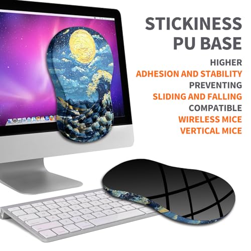 Image of Ergonomic Joint Wrist Support Mouse Pad with Memory Foam Cushion Massage Bump, Carpal Tunnel Pain Relief Mousepad Slope Design for Wrist Rest, 11.8x7.9 in, Waves