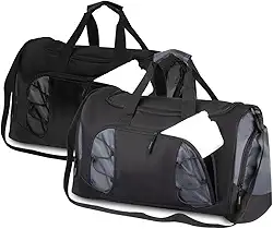 Mala Esportiva com Compartimento para Roupa Suja, Poliéster 600D e 210D, Alças de Mão e Ombro, Bolsos Laterais, Base com Borrachas de Apoio (Preto)