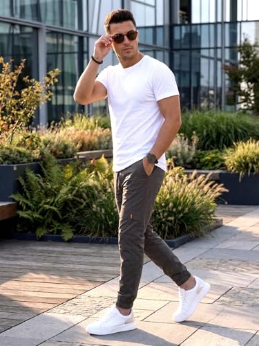 Image of ANNI Designer Men Cargo Pants Cotton Solid | Cargo Pants for Men | Mens Cargo Trouser | Multi Pocket Cargo Pant Regular Fit | Casual Stylish Bottom Wear for Mens Comfortable Clothing