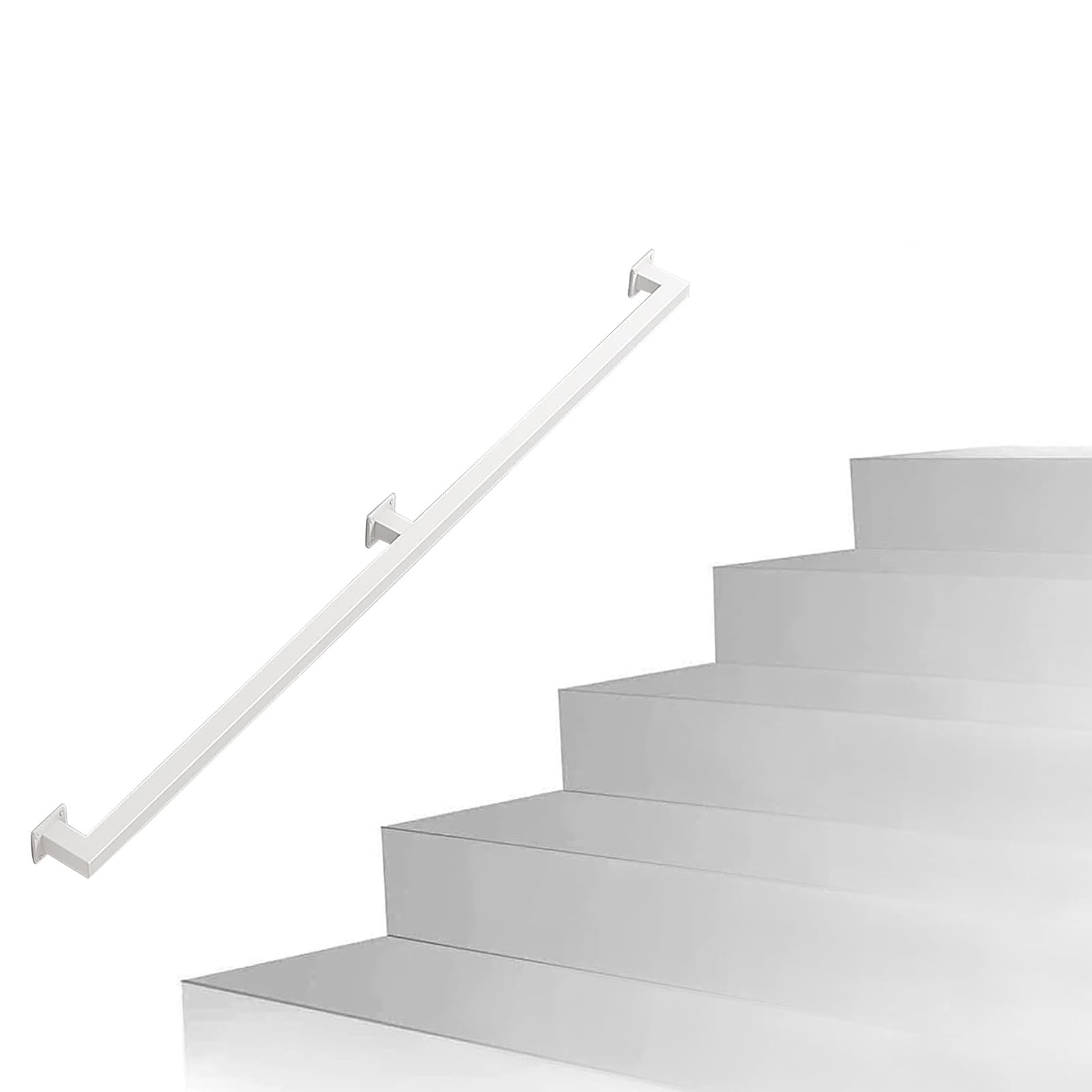 Attrex White Handrail For Indoor Stairs - 1Ft - 20Ft Wall Mount Industrial Iron Pipe Banister Black/Gold/ Metal Railing Non-Slip Grab Bar - Stairs Porch Deck Hand Rail(,18Ft/540Cm)