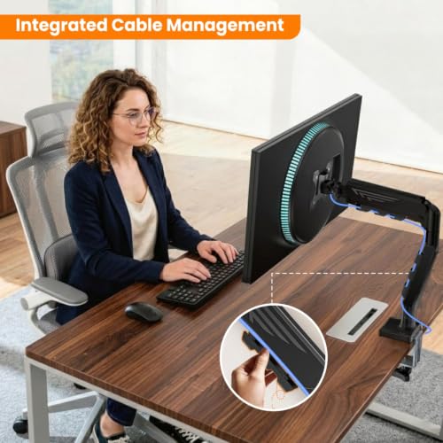 Image of Dyazo Monitor Arm Desk Mount for 13-32 inch Screens | Gas Spring Height Adjustable Monitor Stand | VESA 75x75 & 100x100mm | Motion Tilt, Swivel & 360 Rotation | C-Clamp & Grommet Base Supports Upto 10kg