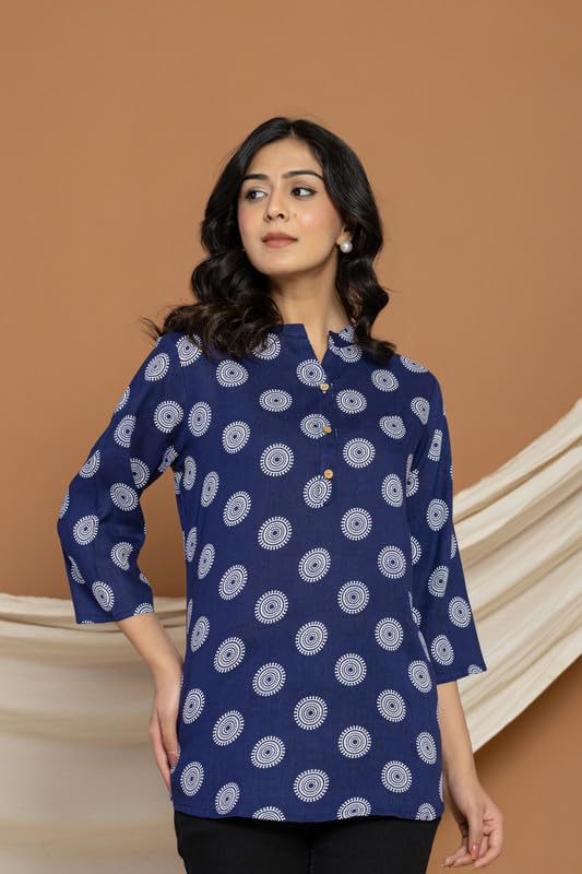 Image of Women's Cotton Printed Kurta Top | 3 /4 Sleeve Straight Kurti Casual Outings