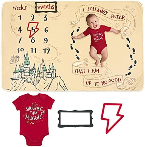 Harry Potter Baby Bodysuit and Monthly Milestone Blanket 4 Piece ...
