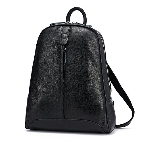 zency Simple Genuine Leather Backpack Women Laptop Casual Knapsack Ladies Travel Bag (Black) by zency - Image 2