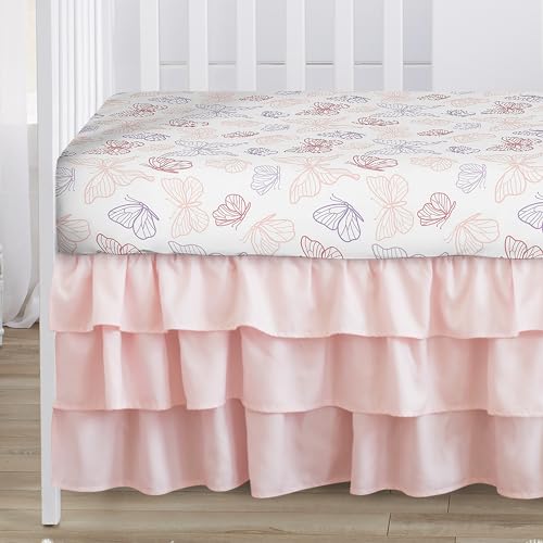 Image of Sweet Jojo Designs Shabby Chic Butterfly Girl Baby Crib Bedding Set Infant Nursery Room Blanket Fitted Sheet Skirt Diaper Stacker 4p Blush Pink Lavender Purple White Pastel Lilac Watercolor Pattern