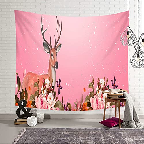 Tapiz de pared moderno 150x150 KnSam decorativo con flores y alce en color rosa