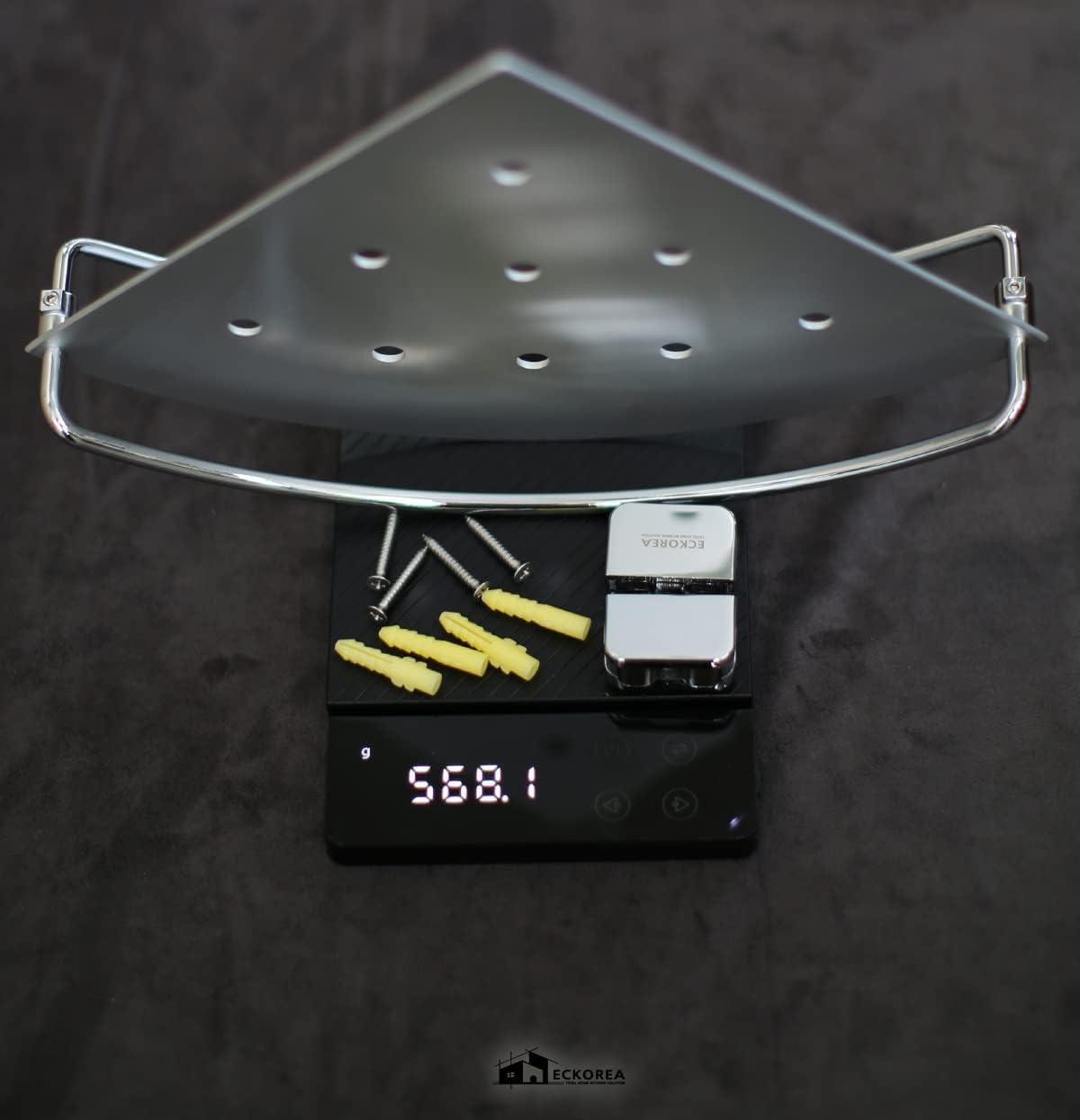 3mm Aluminum Bathroom Corner Shelf with Towel Rack, SUS304 Rails, Zinc Alloy Bracket, Wall Mounted ECK-240A-M2