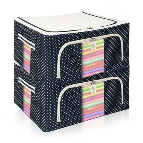 Image of RENVA 2 pcs Closet Organizers and Storage Bins Foldable Metal Frame Storage Box with Zippers & Clear Window for Organizing Clothing. (Blue, 24L-2)