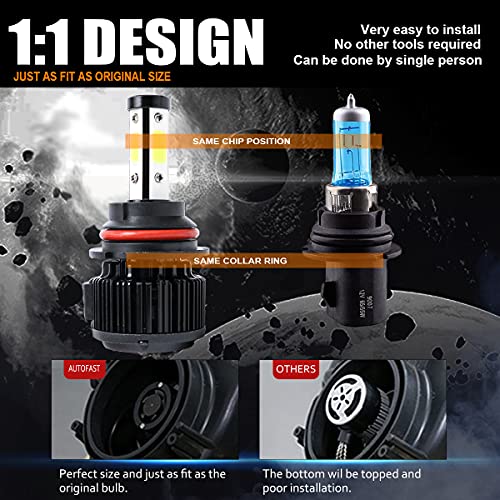 Autofast 9007 Hb5 Led Headlight Bulb,100W 6000K 16000Lm Led White Lights High Low Beam, Cob Leds Emc Ip68 Headlamp Bulbs, Car/Truck Head Light Replacement #TOP4