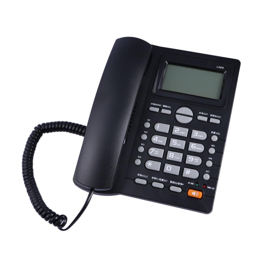 Telefono Fisso Nero per Casa e Ufficio Identificatore di Chiamata, Suonerie Selezionabili e Sollevamento Automatico, Materiale Plastico, per Negozi e Banche