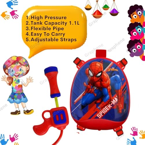 Image of GRAPHENE Holi Pichkari Water Gun for Kids with 1 Pkt Herbal Gulal &100 Water Balloon 1.1 L Back Holding Water Tank Pichkari High Pressure Water Spray Pistol Gun