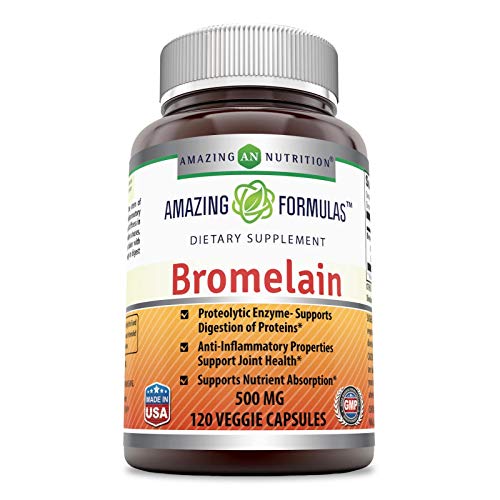 Amazing Formulas Bromelain-500 mg,2400 GDU-120 Veggie Capsules - (Non-GMO, Gluten Free) Proteolytic Enzymes-Supports Dijestion of Proteins-Anti-Inflammatory Properties-Supports Nutrient Absorption