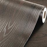 Emoyi Self-adhesive Removable Wood Grain Faux Finish Textured Vinyl Wrap Wallpaper Film for Home Office Furniture 12''x79'' (Black)