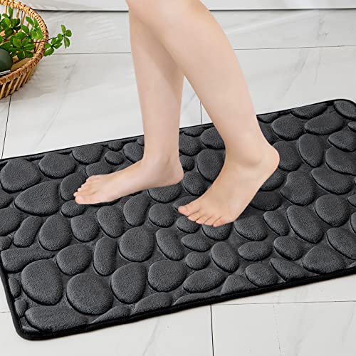EMEMA Tapis de Bain Tapis d'Entrée en Mémoire Mousse Hydrophile Dessin de Galet Fibre Superfine Antidérapant Gris Foncé Doux pour Salle de Bain Baignoire Cuisine 1 pièce 50x80 cm