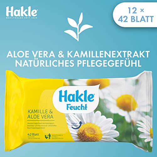 Hakle Feucht Kamille und Aloe Vera im 12er-Pack, 504 Tücher (12 x 42 Blatt), pflegendes feuchtes Toilettenpapier, hautverträgliche feuchte Tücher, schnell wasserlösliche Feuchttücher – Bild 3