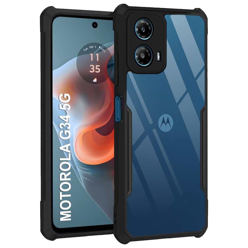 TheGiftKart Shockproof Crystal Clear Back Cover Case for Motorola Moto G34 / G45 5G | 360 Degree Protection | Protective Design | Transparent Back Cover for Moto G34 / G45 5G (PC & TPU, Black Bumper) TheGiftKart Shockproof Crystal Clear Back Cover Case for Motorola Moto G34 / G45 5G | 360 Degree Protection | Protective Design | Transparent Back Cover for Moto G34 / G45 5G (PC & TPU, Black Bumper)