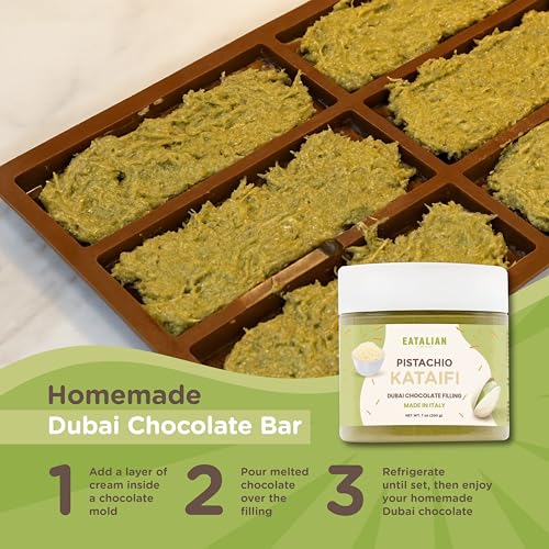 Image of EATALIAN by AMZ BETTER Pistachio Cream with Kataifi, 7oz /200 gr, Spreadable Pistachio Paste, Sweet and Unique Taste, Ideal on Bread, for Cakes, Dessert, Ice Cream, Excellent for Dubai Chocolate, Made in Italy