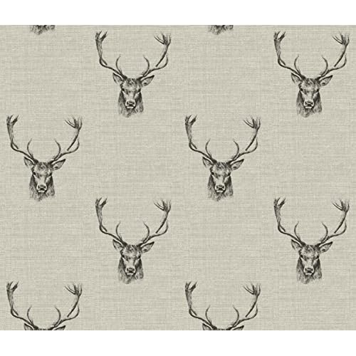 Stag Head Cotton Curtain Fabric 140cm X 1 Metre Amazon Co Uk