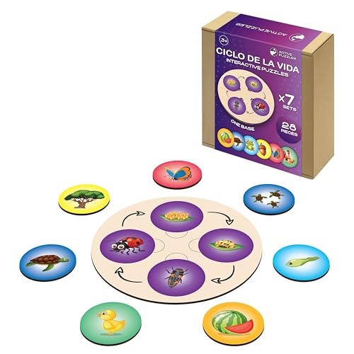 Puzzle Evolución Infantil Juego Educativo Interactivo Aprendizaje Naturaleza Vida Animal Desarrollo Cognitivo Madera Ecológica Motricidad Fina Colores Vivos 28 Piezas Niños Pequeños Desde 1 Año