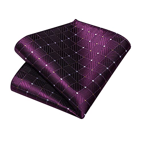 Image of DiBanGu Plaid Ties for Men Silk Checkered Necktie and Pocket Square Cufflinks Tie Clip Set with Gift Box for Wedding Business
