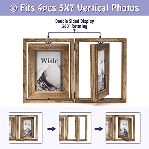 Emfogo-5×7-Picture-Frame-Rustic-Wood-Hinged-Folding-Double-Photo-Frame-Double-Sided-Display-Rotatable-High-Definition-Glass-Collage-Picture-Frames-Vertically-on-TableTop-Carbonized-Black Emfogo 5×7 Picture Frame Rustic Wood Hinged Folding Double Photo Frame Double Sided Display Rotatable High Definition Glass Collage Picture Frames Vertically on TableTop Carbonized Black