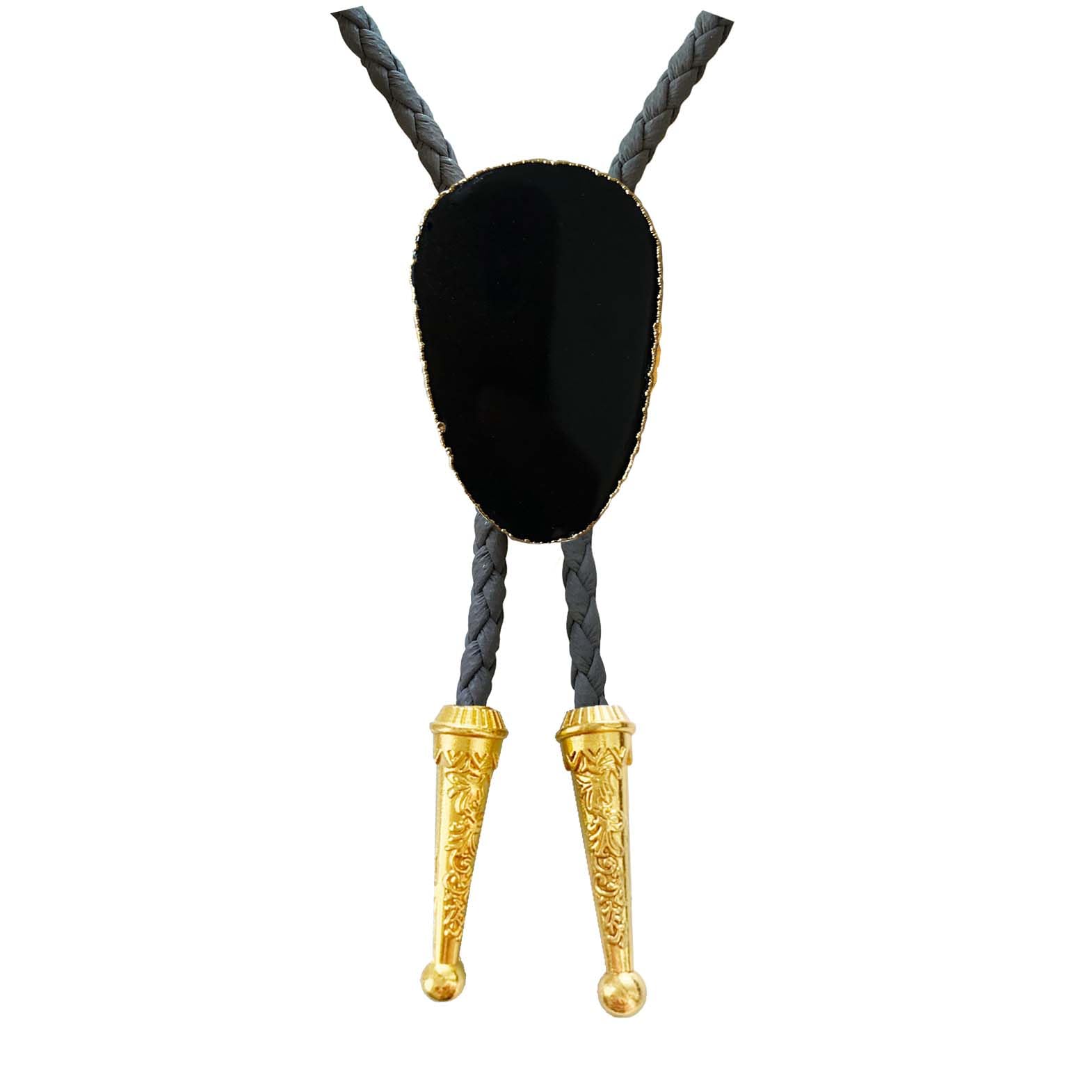Daisy Del Sol Gemstone Bolo Tie Braided Vegan Faux Leather Natural Stone Gold Handmade Necklace Adjustable Boho Western Jewelry