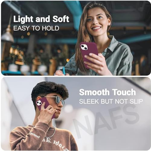 Image of NAFS Silicone Case Compatible with iPhone 14 | Camera Protect Microfiber Lining Cover | Case Cover for iPhone 14 (Wine Red)