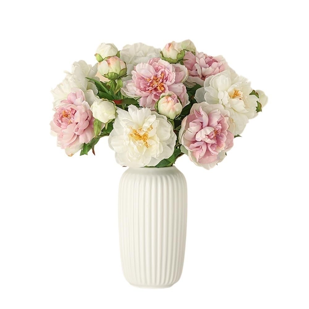 CFY652 Floral Arrangements White Purple Toffee Peony with Ceramic Vase Simulation Flower Living Room Decorative Flower Arrangement Weddings