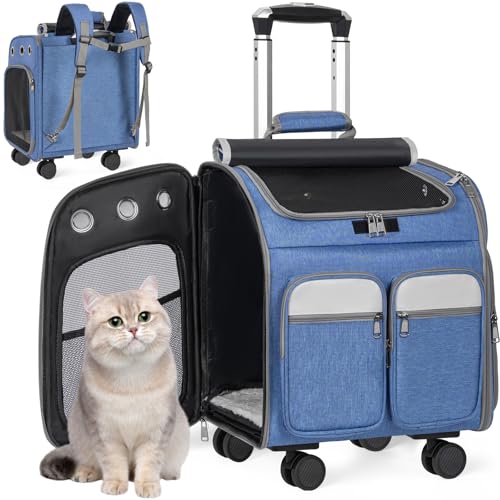 OUUTMEE Sac Transport pour Chat et Chien avec roulettes, Sac à Dos Chat Respirant avec Poignée Télescopique, Sac de Transport pour Chiens, Portable Sac Chat...