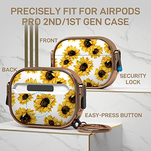 Image of Maxjoy for AirPods Pro 2nd /1st Generation Case with Lock, Cute AirPods Pro 2 Case Lock Protective Hard AirPod Pro Cover for Women Girly with Keychain for Airpod Pro (2023 /2022 /2019), Sunflower