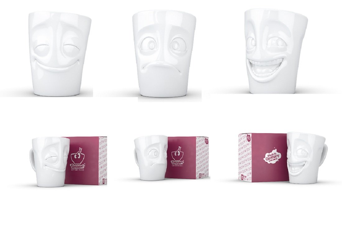 FIFTYEIGHT 58 Products TV filiżanki 3-częściowy zestaw kubków z uchem kubek z uszkiem kubek z uszkiem "PRZYJAZNY" / ŻYCZNE / PRZED - po ok. 350 ml ..