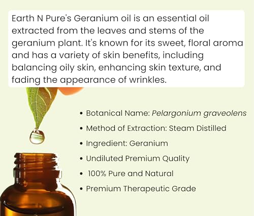 Image of Earth N Pure Geranium Essential Oil for Aromatherapy, Hair, Skin and Face Care | 15 ML