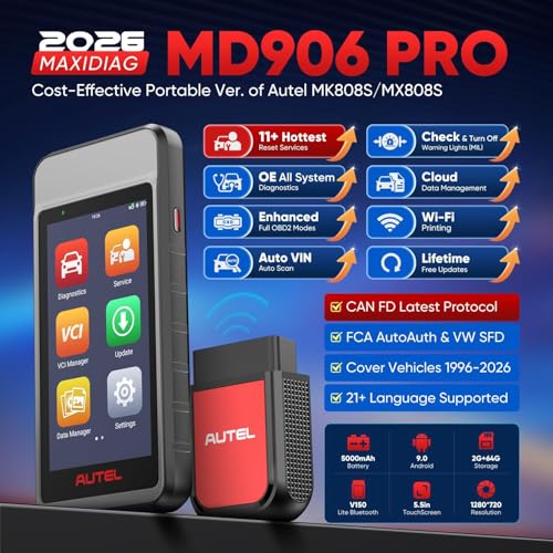 Autel MaxiDiag MD906 PRO OBD2 Scanner, 2026 MD906PRO All Sys Diagnostic Scan Tool Same as MD909 PRO, BT Lite of MK808S, CAN FD, 11 Services, 10 OBDII Test Modes, FCA, Free Update, Up of MD808Pro MD806 - Image 3