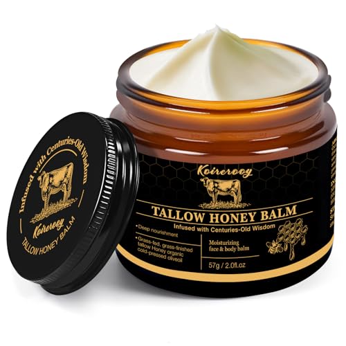 Beef Tallow for Skin, Organic Grass-Fed Beef Tallow and Honey Balm for Face, Natural Formula for Dry Skin (unscented) (2.0Fl Oz, Unscented)