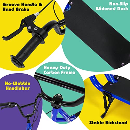 Image of GYMAX Scooter, Kids & Adults Off-Road Scooter with 12 inch Inflatable Wheels, Adjustable Height Handlebar, V-Type Handbrakes & Axle Pegs for All Terrain, 8+