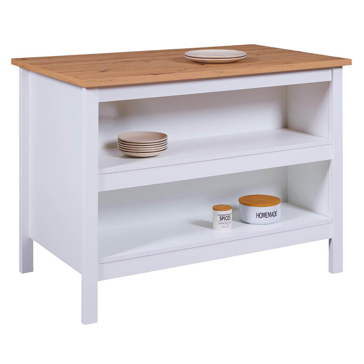 AltoBuy Kenny - Ilot de Cuisine Blanc et Plateau Effet Bois