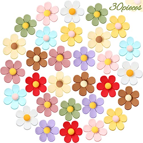30 Pcs Cute Flower Fridge Magnets 3D Magnetic Refrigerator Locker Decoration Colorful Decorative Funny Flower Magnets for Classroom Office Kitchen Locker Whiteboard Cabinet, 10 Colors