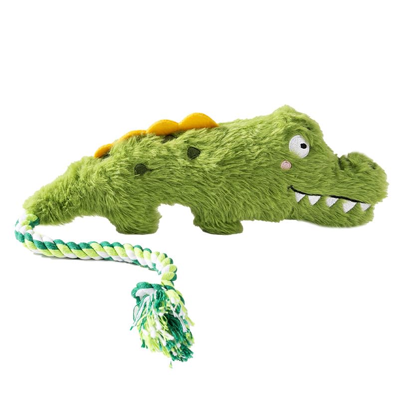 DAFORERAL Juguete interactivo de peluche para perros con chirriador y cuerda de tirar, juguete duradero resistente a los masticables para cachorros y perros (cocodrilo)