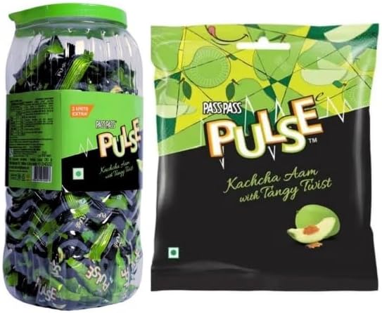 Pulse Kachcha Aam Candy Combo, Tangy Raw Mango Candy Jar + Big Pouch 135 Pieces, Chatpata Kachcha Aam Flavour Toffy & Mouth Freshener