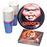 Silver Buffalo Chucky's Face Party Supplies Set, Party Pack Paper Plates Cups Napkins, 60-Pieces