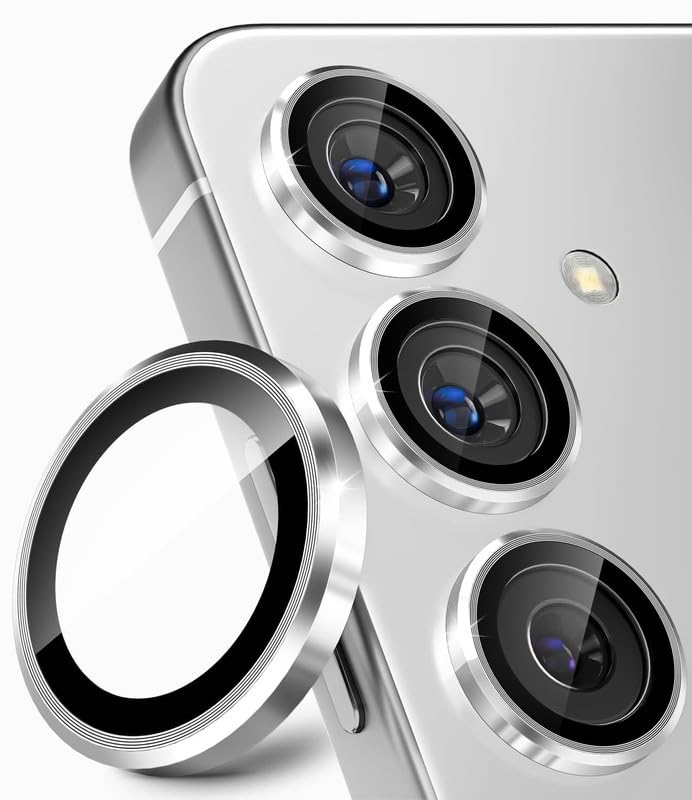 Image of Skinomi Camera Lens Protector Compatible with Samsung Galaxy S24 5G [Anti-Scratch] Premium Tempered Glass Film Aluminum Alloy Lens Ring Cover- Silver