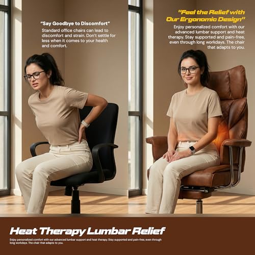Image of DROGO Monarch-X Massage Office Chair with Vibration & Heat | Big and Tall Ergonomic Executive Computer Chair with PU Leather & 150Reclining | Gaming Chair with Spacious Cushion Seat & Footrest(Brown)