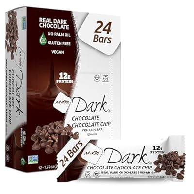 NuGo Dark Chocolate Chip, 12g Protein Bar, Vegan, Gluten Free, Non-GMO, Kosher Pareve, 24 Count