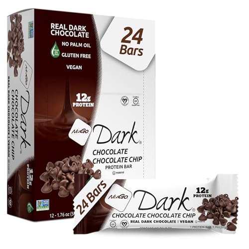 Image of NuGo Dark Chocolate Chip, 12g Protein Bar, Vegan, Gluten Free, Non-GMO, Kosher Pareve, 24 Count