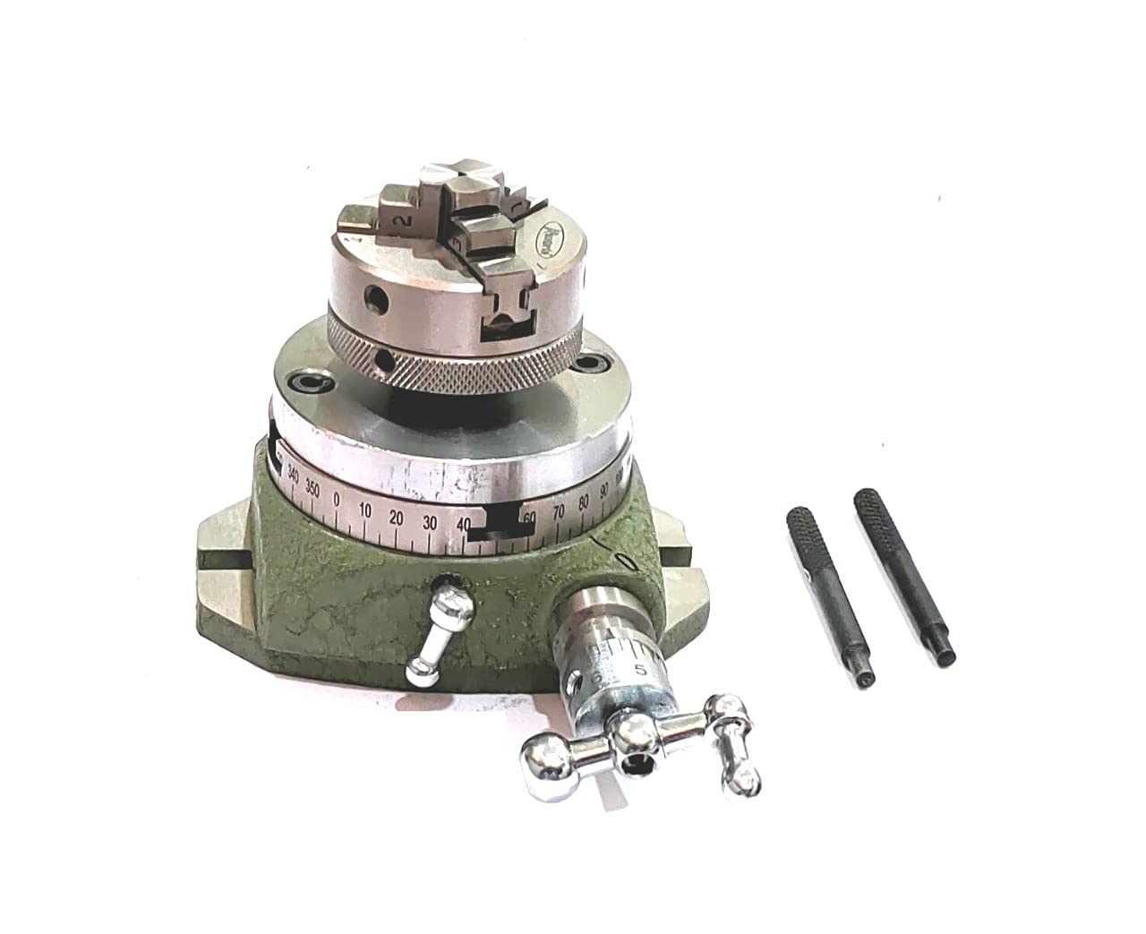 Small Watchmaker 2-3/4" (2.75 Inch) Rotary Table ((Base 2 Slot+ 50 MM 3 JAW SELF Centering Chuck with Back Plate))
