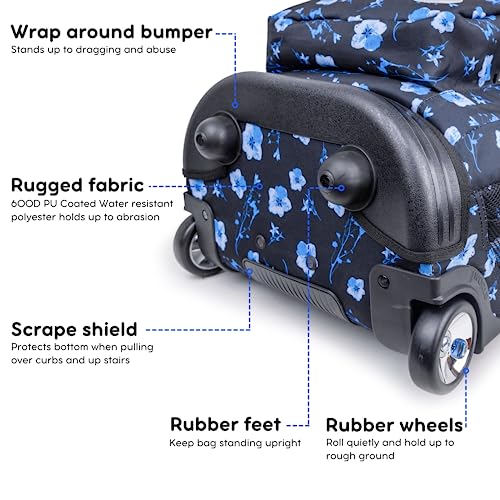 Image of J World New York Sundance Rolling Backpack Girl Boy Roller Bookbag, Night Bloom, 20 X 13 X 9 (H X W X D), RBS-19 NIGHT BLOOM