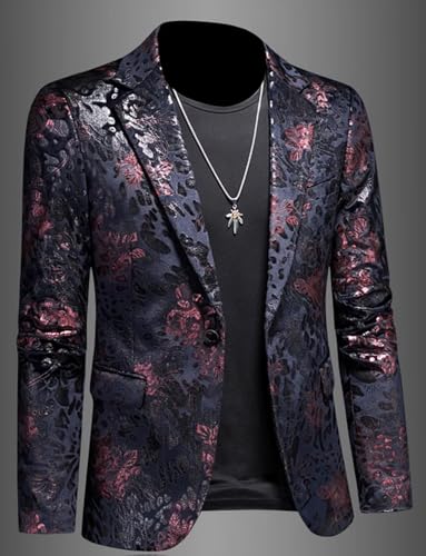 Men's Jacquard Blazer One Button Notch Lapel Suit Jacket Formal Leisure/Dinner Coat4