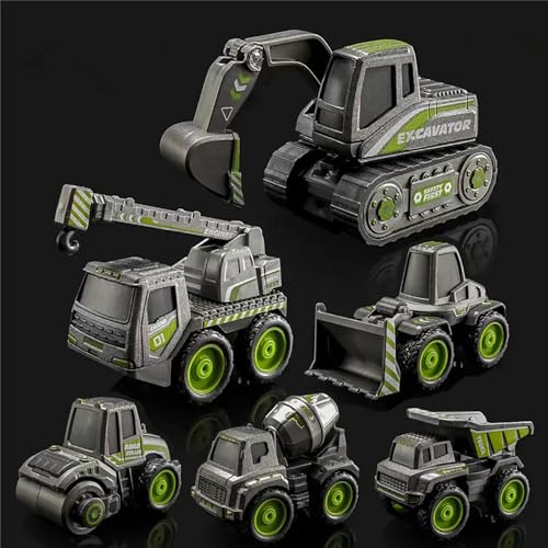 Image of DEUSON ECOM Excavator Toy Set of 6 Construction Toys Unbreakable Construction Vehicle for Children Kids Crane Excavator Road Roller Forklift Mixer Truck Toy Transporter Dumper